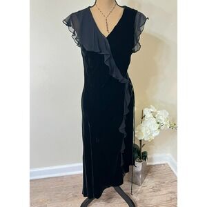 Velvet Wrap Dress 8 Chiffon Ruffle Sleeve Asymmetrical Hem Whimsigoth Romantic